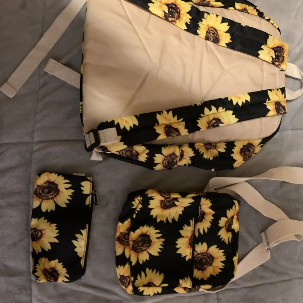 Sunflower Print Backpack Crossbody purse and Accessories Set NWOT - Picture 7 of 8